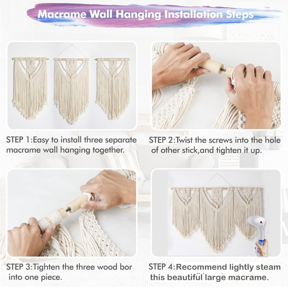 Amazon Cream Macrame Wall Tapestry - Picture 6 of 7
